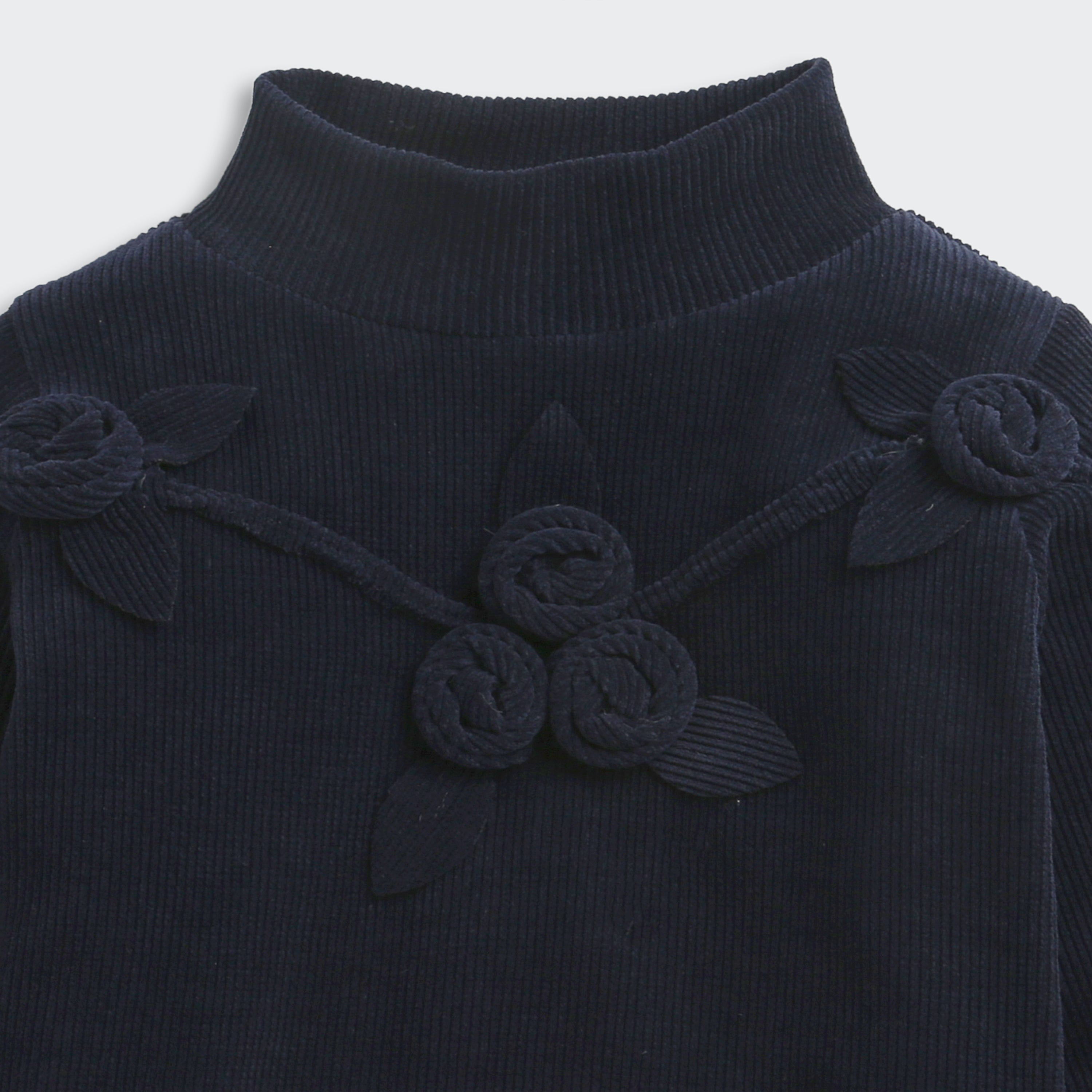 TinyGirl Navy Blue Textured Floral Sweatshirt for Girls