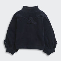 TinyGirl Navy Blue Textured Floral Sweatshirt for Girls