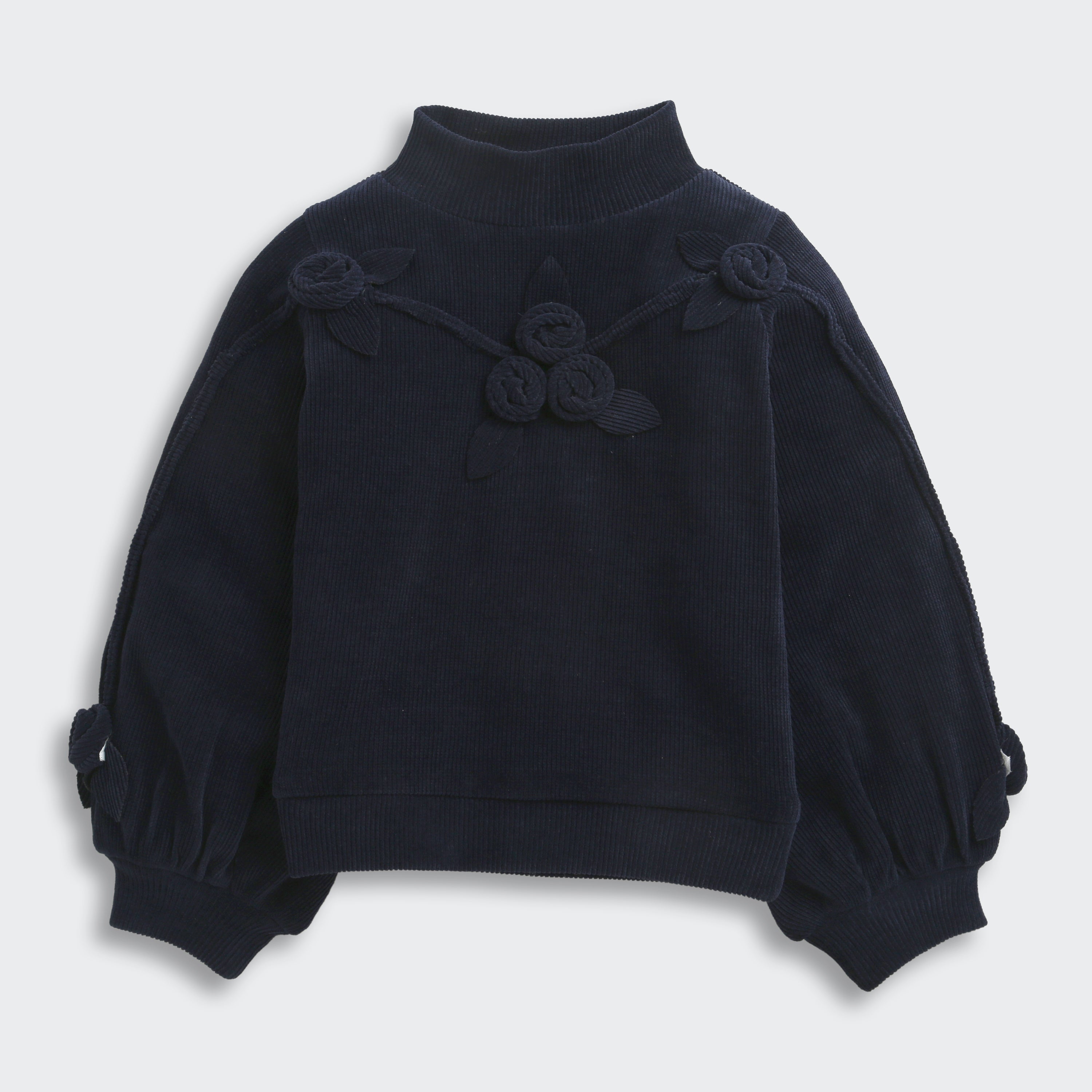 TinyGirl Navy Blue Textured Floral Sweatshirt for Girls