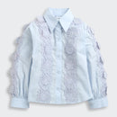 Tiny Girl Sky Blue Floral Lace Panel Shirt for Girls