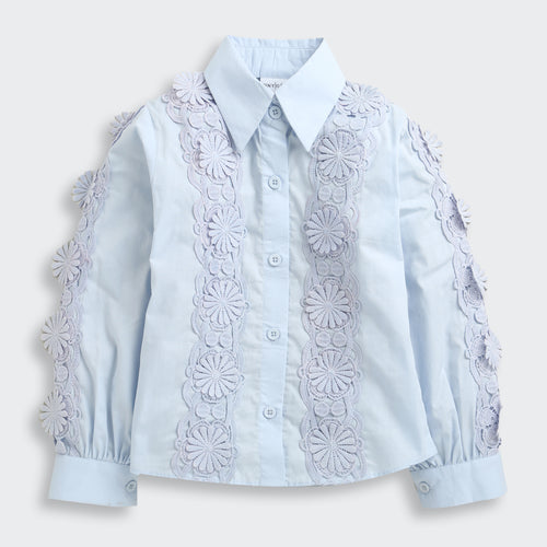 Sky Blue Floral Lace Panel Shirt TG6500