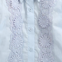 Tiny Girl Sky Blue Floral Lace Panel Shirt for Girls