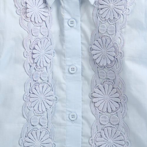 Sky Blue Floral Lace Panel Shirt TG6500