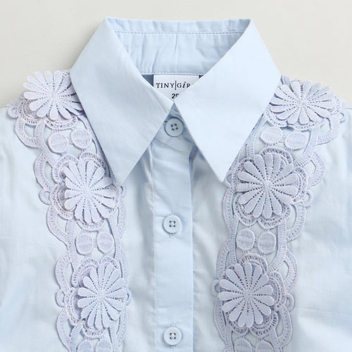 Sky Blue Floral Lace Panel Shirt TG6500
