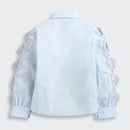 Tiny Girl Sky Blue Floral Lace Panel Shirt for Girls