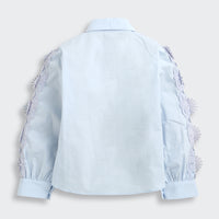 Tiny Girl Sky Blue Floral Lace Panel Shirt for Girls