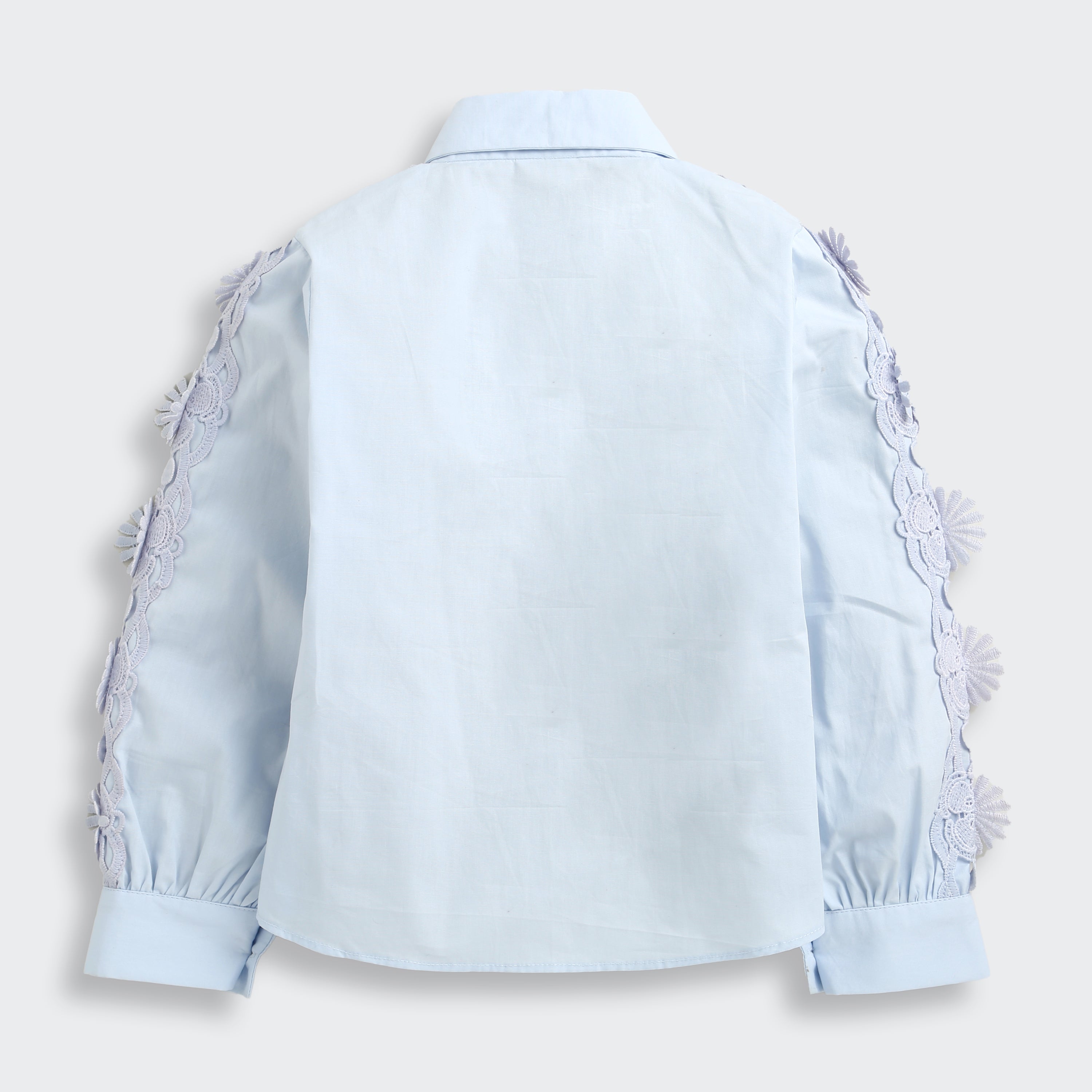 Tiny Girl Sky Blue Floral Lace Panel Shirt for Girls
