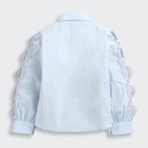 Sky Blue Floral Lace Panel Shirt TG6500
