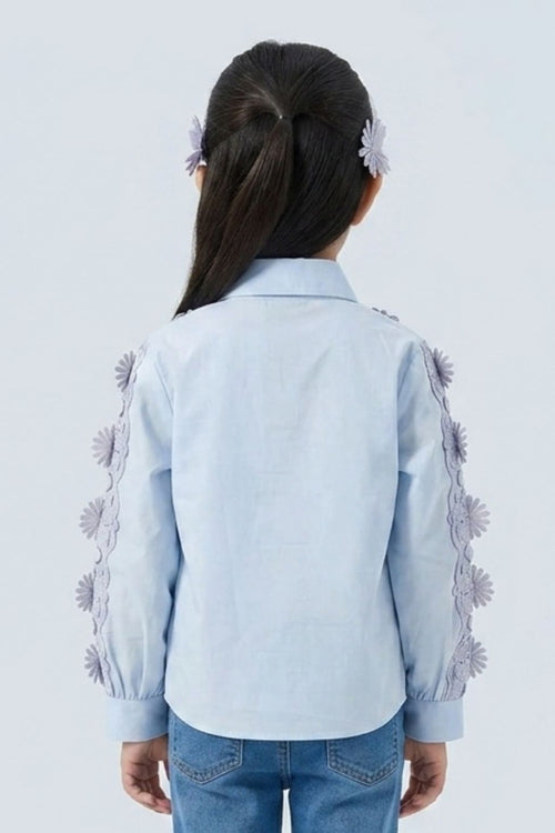 Sky Blue Floral Lace Panel Shirt TG6500