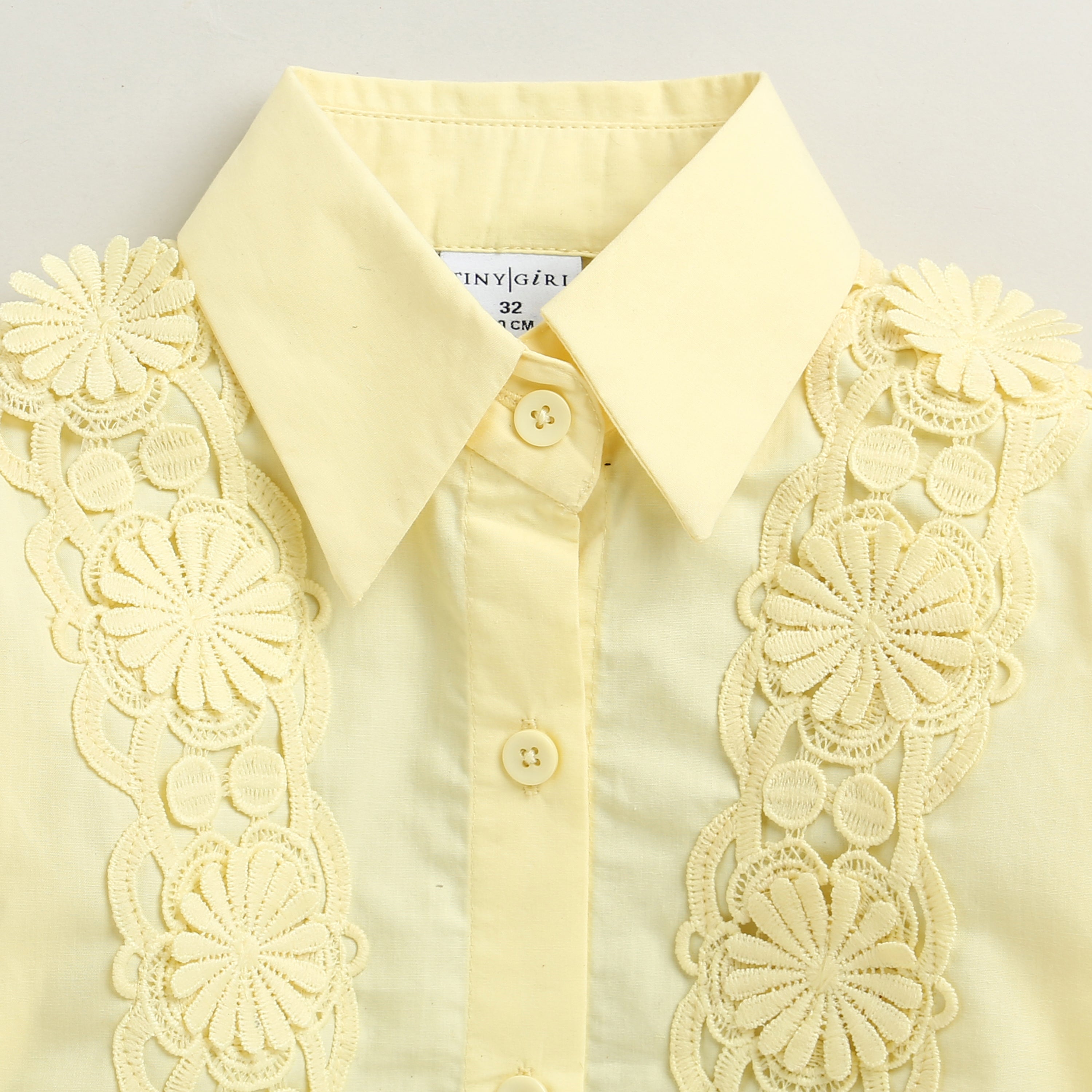 Tiny Girl Yellow Floral Lace Panel Shirt for Girls