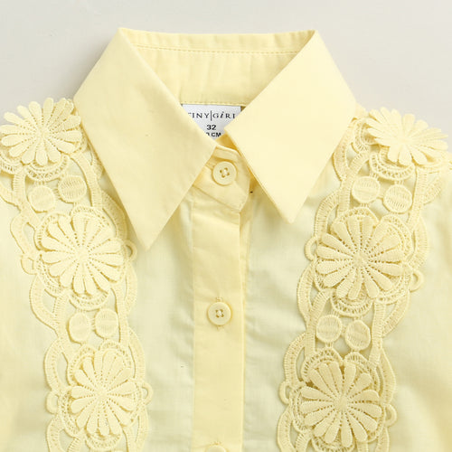 Yellow Floral Lace Panel Shirt TG6500