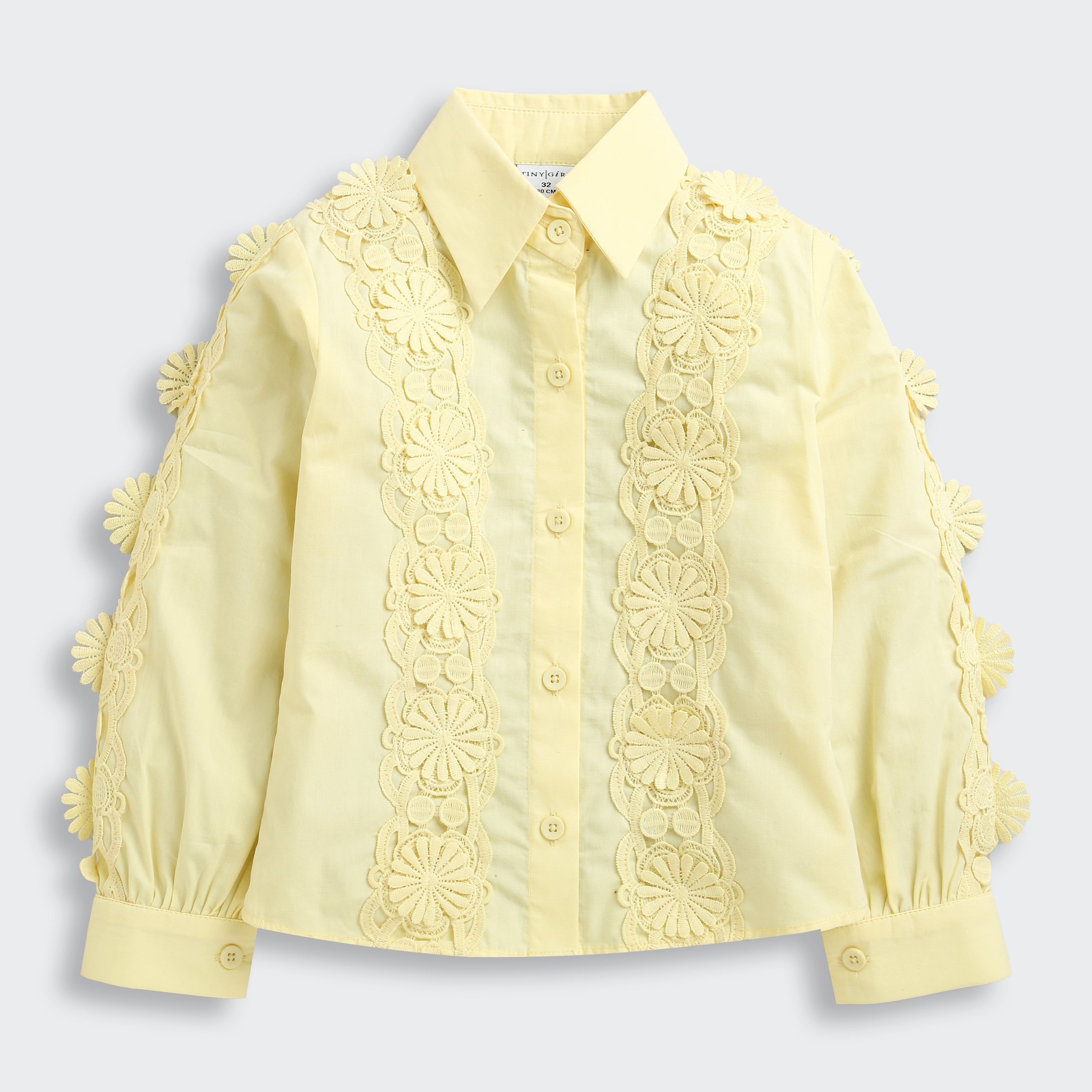 Tiny Girl Yellow Floral Lace Panel Shirt for Girls