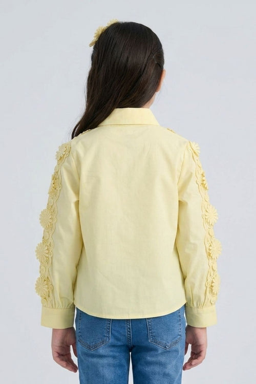 Yellow Floral Lace Panel Shirt TG6500