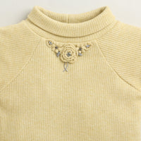 TinyGirl Light Mustard Embellished Ribbed Sweatshirt for Girls