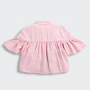 TinyGirl Pink Embroidered Flare Sleeve Yoke Top for Girls
