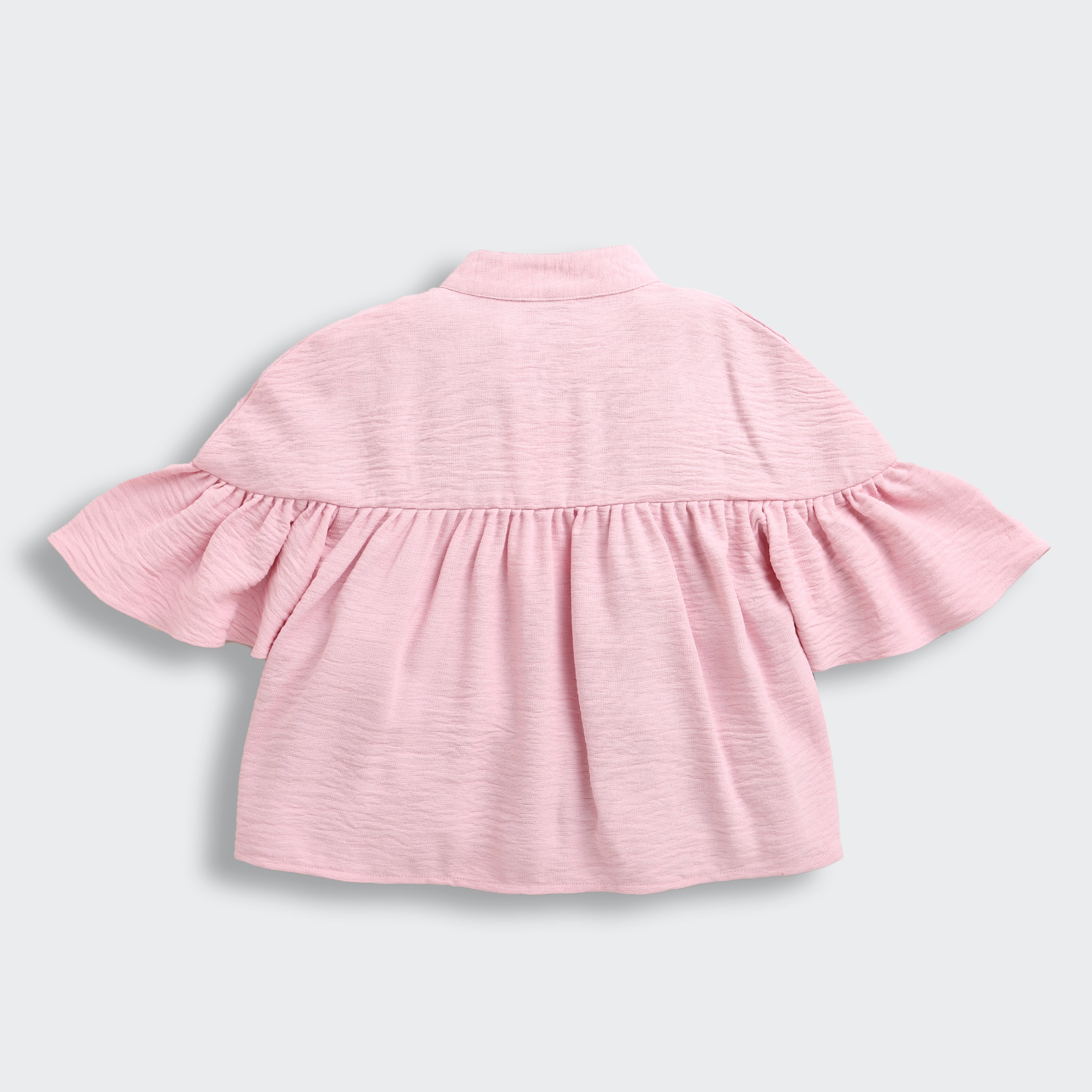 TinyGirl Pink Embroidered Flare Sleeve Yoke Top for Girls