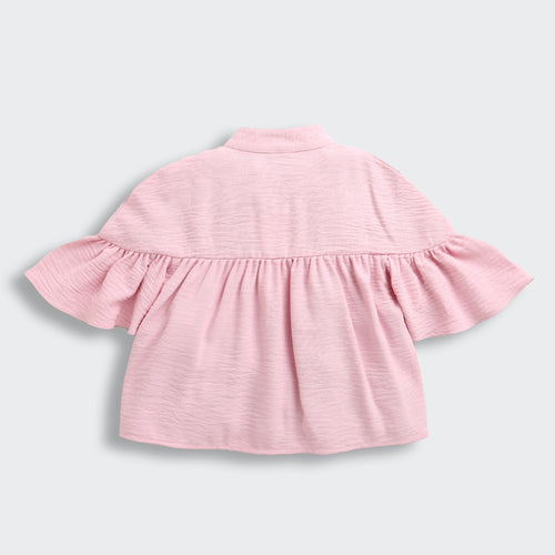 Pink Embroidered Flare Sleeve Yoke Top TG6521