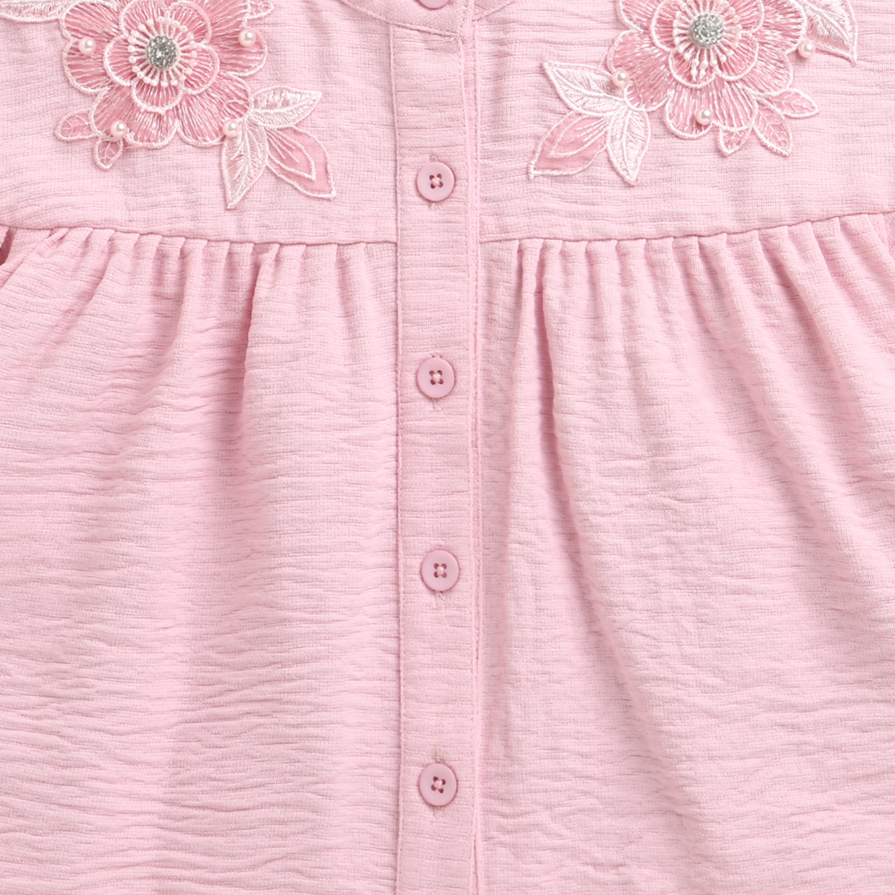 TinyGirl Pink Embroidered Flare Sleeve Yoke Top for Girls