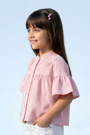 Pink Embroidered Flare Sleeve Yoke Top TG6521
