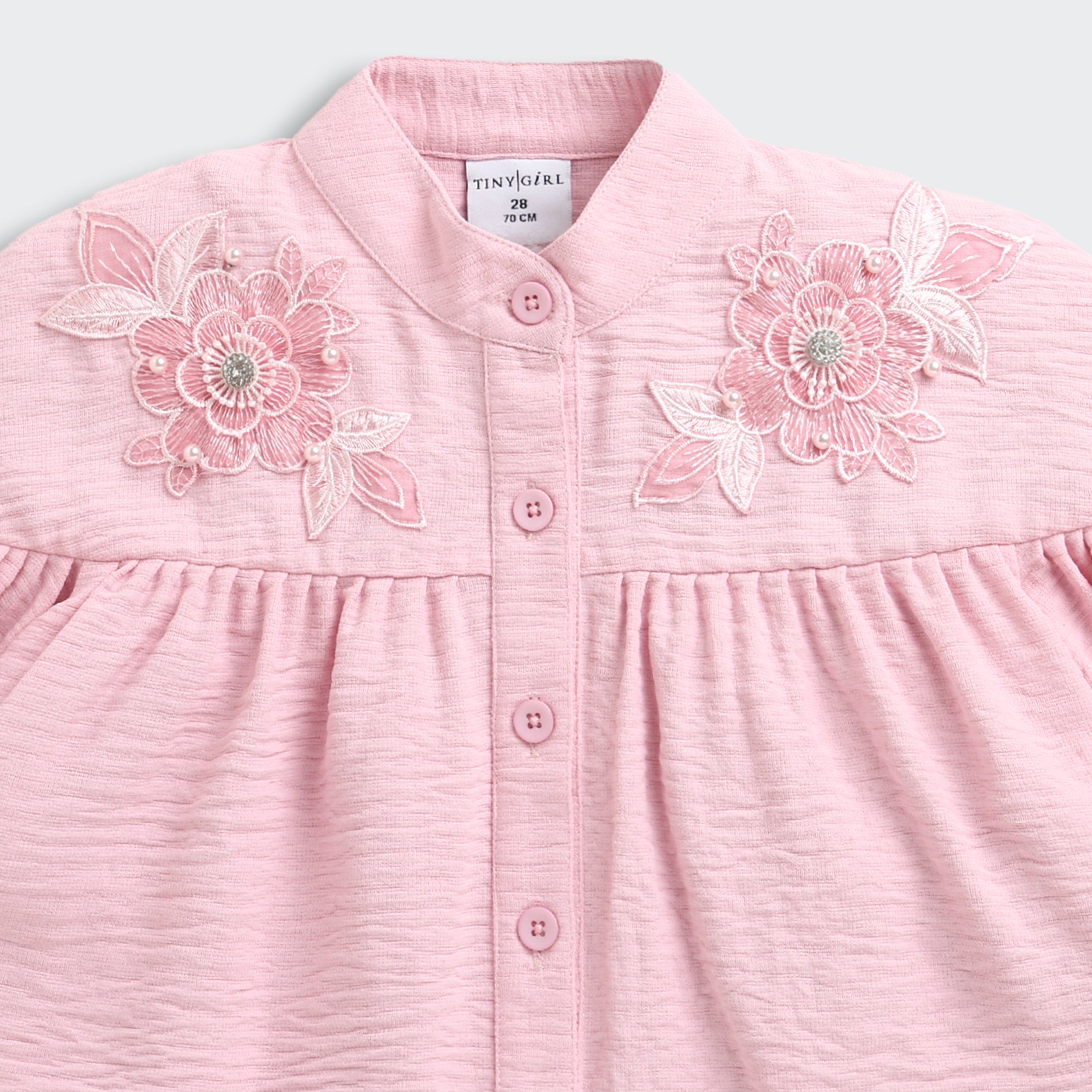 TinyGirl Pink Embroidered Flare Sleeve Yoke Top for Girls