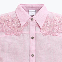 TinyGirl Pink Embroidered Lace Shoulder Shirt for Girls