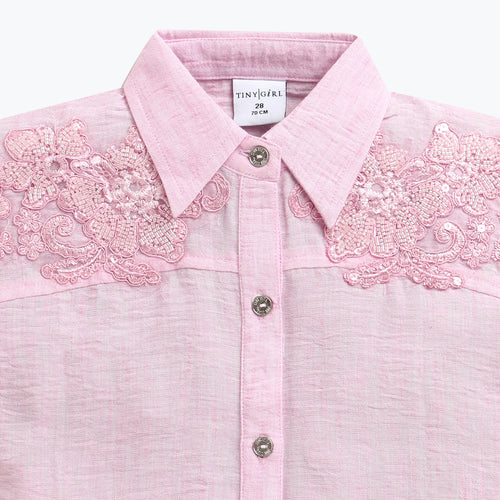 Pink Embroidered Lace Shoulder Shirt TG6522