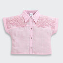 TinyGirl Pink Embroidered Lace Shoulder Shirt for Girls