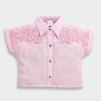 TinyGirl Pink Embroidered Lace Shoulder Shirt for Girls