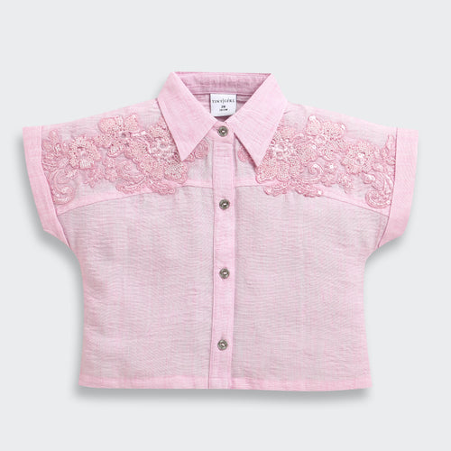 Pink Embroidered Lace Shoulder Shirt TG6522