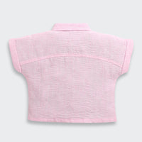 TinyGirl Pink Embroidered Lace Shoulder Shirt for Girls