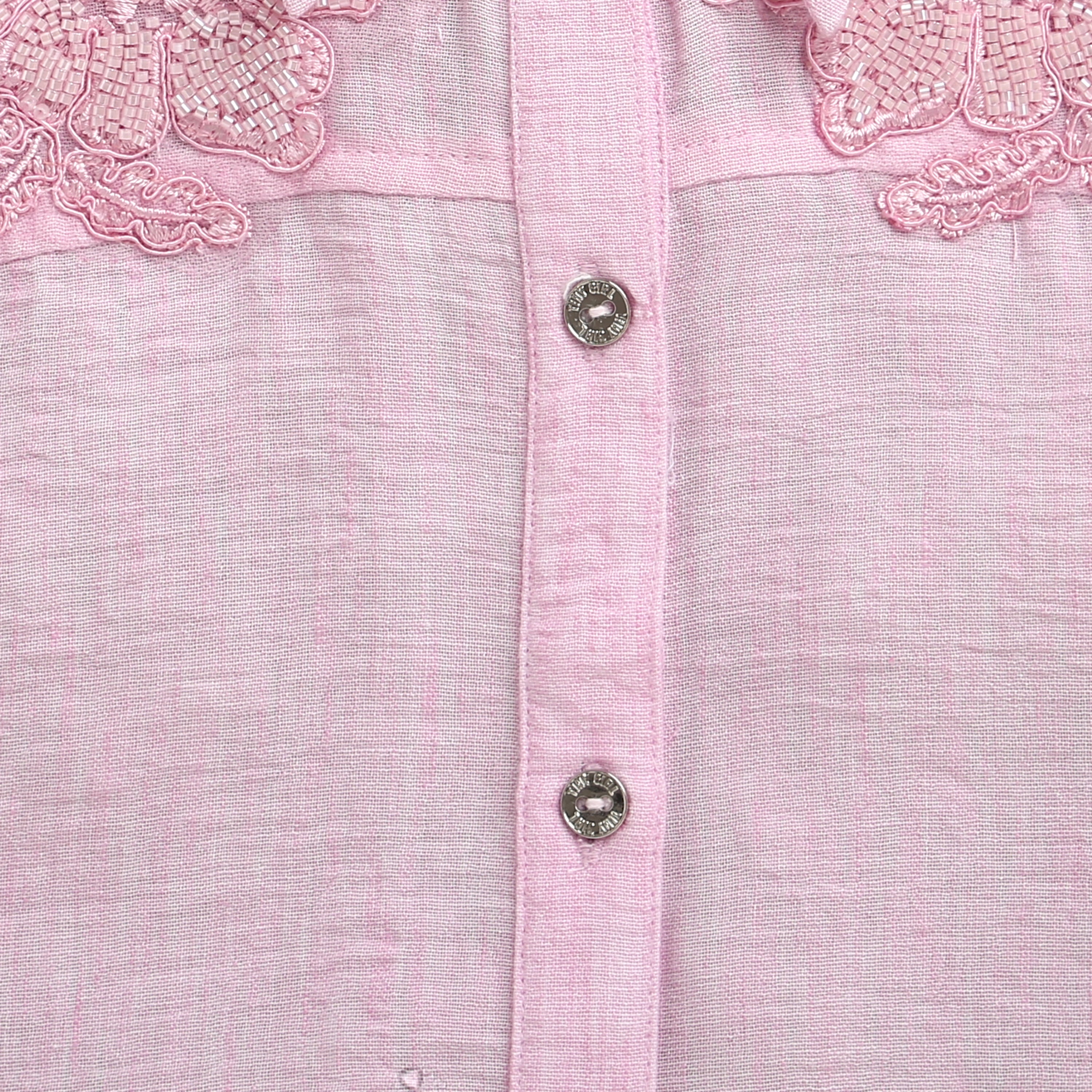 TinyGirl Pink Embroidered Lace Shoulder Shirt for Girls