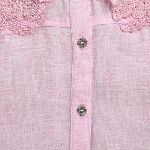 Pink Embroidered Lace Shoulder Shirt TG6522