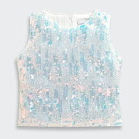 Tiny Girl Off-White Sequin Sleeveless Party Top for Girls