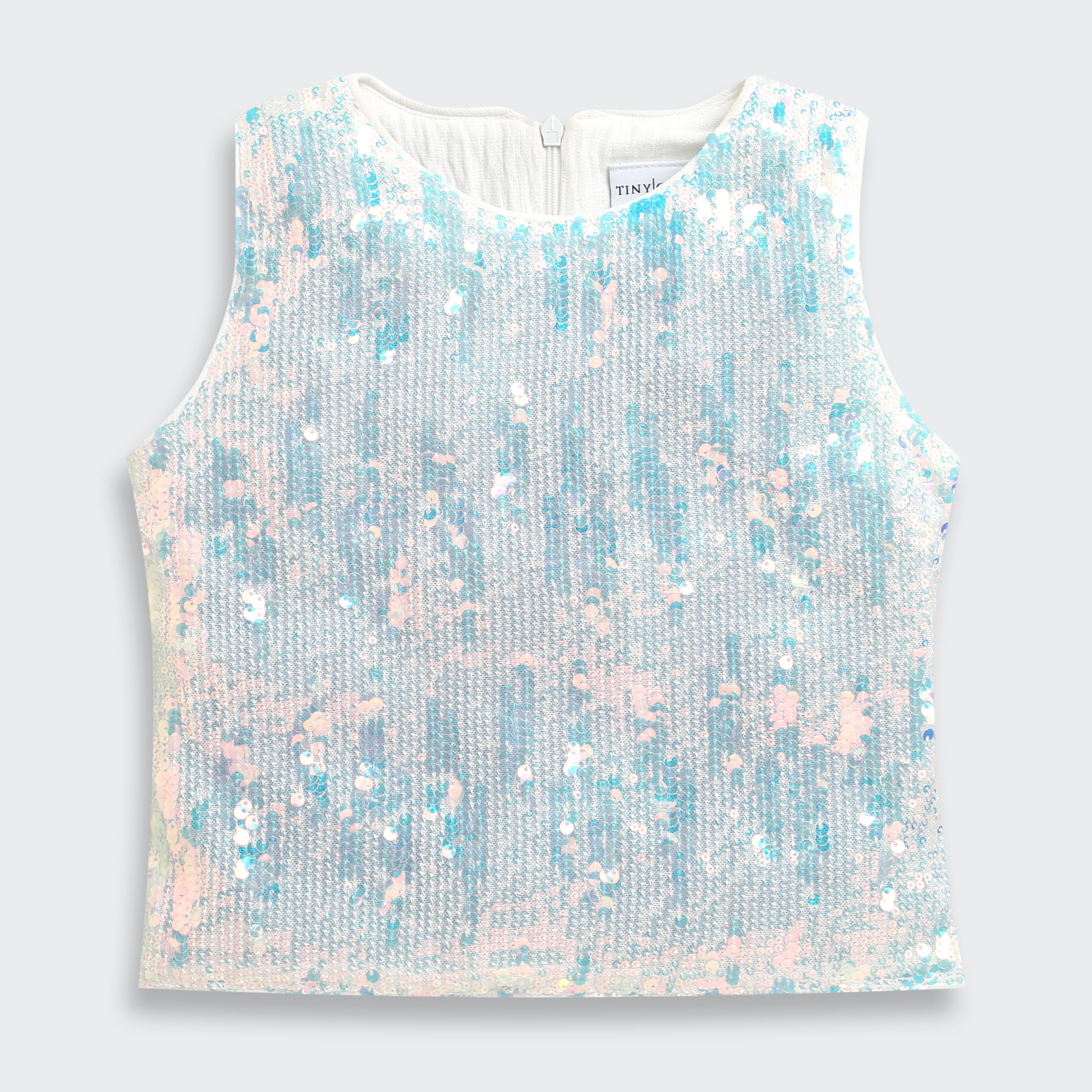 Tiny Girl Off-White Sequin Sleeveless Party Top for Girls