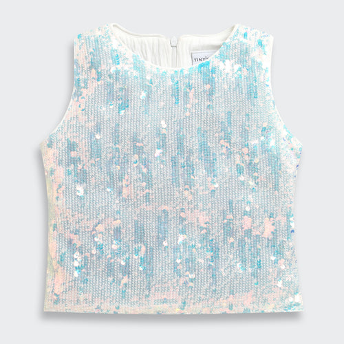 Off-White Sequin Sleeveless Party Top TG6524