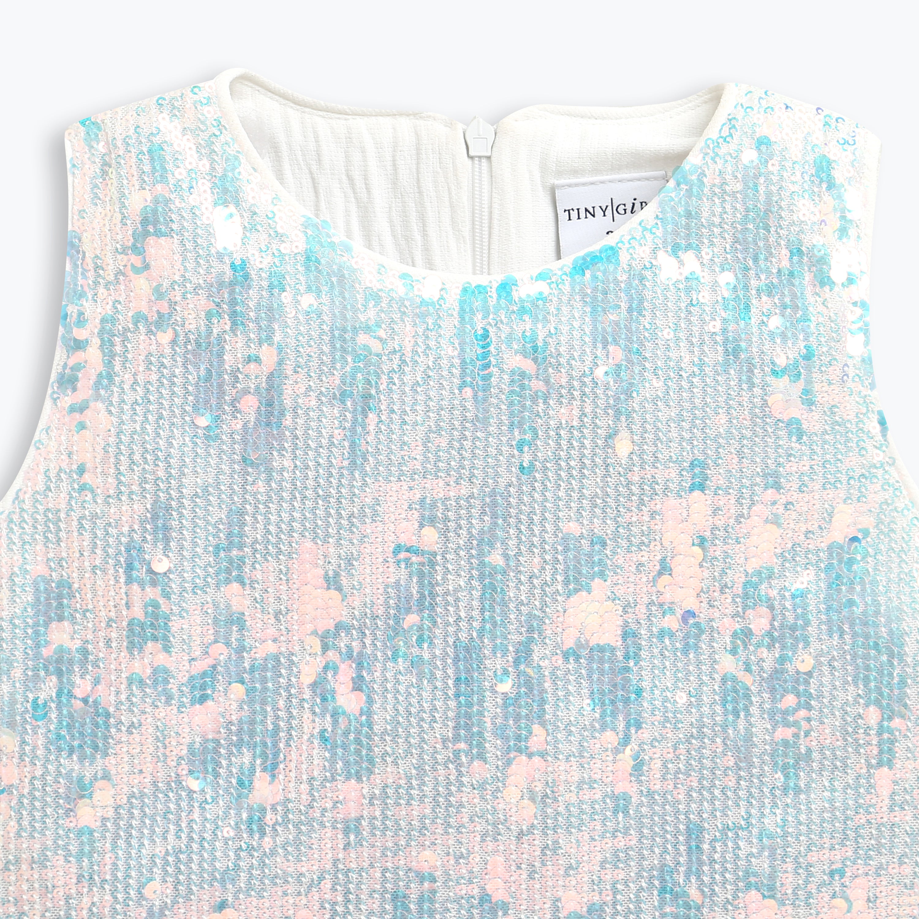 Tiny Girl Off-White Sequin Sleeveless Party Top for Girls
