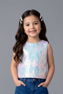 Off-White Sequin Sleeveless Party Top TG6524