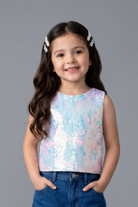 Off-White Sequin Sleeveless Party Top TG6524