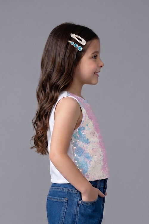 Off-White Sequin Sleeveless Party Top TG6524