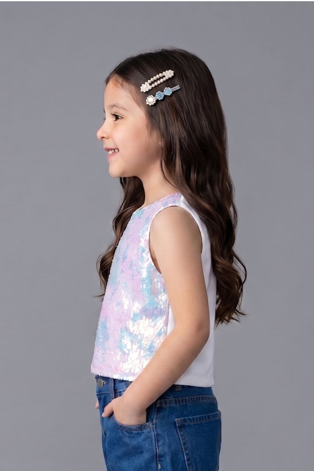 Off-White Sequin Sleeveless Party Top TG6524