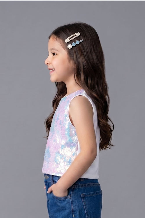Off-White Sequin Sleeveless Party Top TG6524