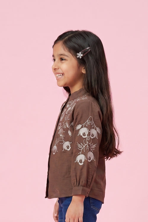 Brown Embroidered Top TG6528