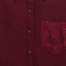Girls Maroon Lace Hem Shirt with Embroidered Pocket – Casual & Party Wear