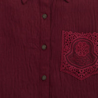 Girls Maroon Lace Hem Shirt with Embroidered Pocket – Casual & Party Wear