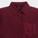 Girls Maroon Lace Hem Shirt with Embroidered Pocket – Casual & Party Wear
