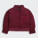 Girls Maroon Lace Hem Shirt with Embroidered Pocket – Casual & Party Wear
