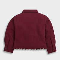 Girls Maroon Lace Hem Shirt with Embroidered Pocket – Casual & Party Wear