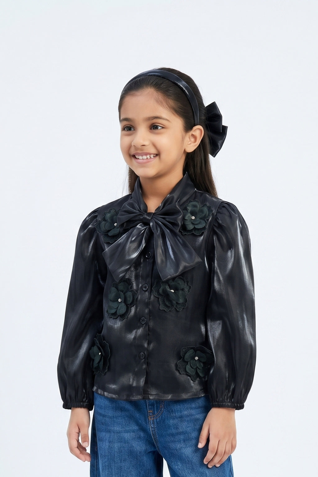 Black Elegant Satin Party Shirt TG6530