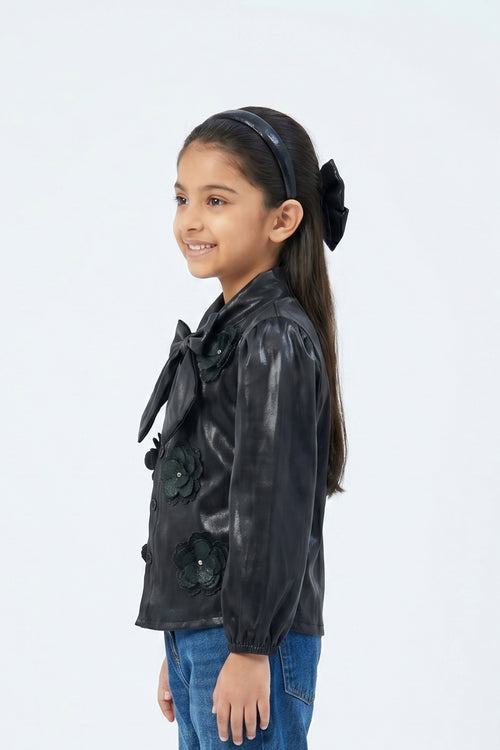 Black Elegant Satin Party Shirt TG6530