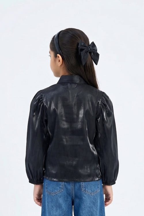 Black Elegant Satin Party Shirt TG6530